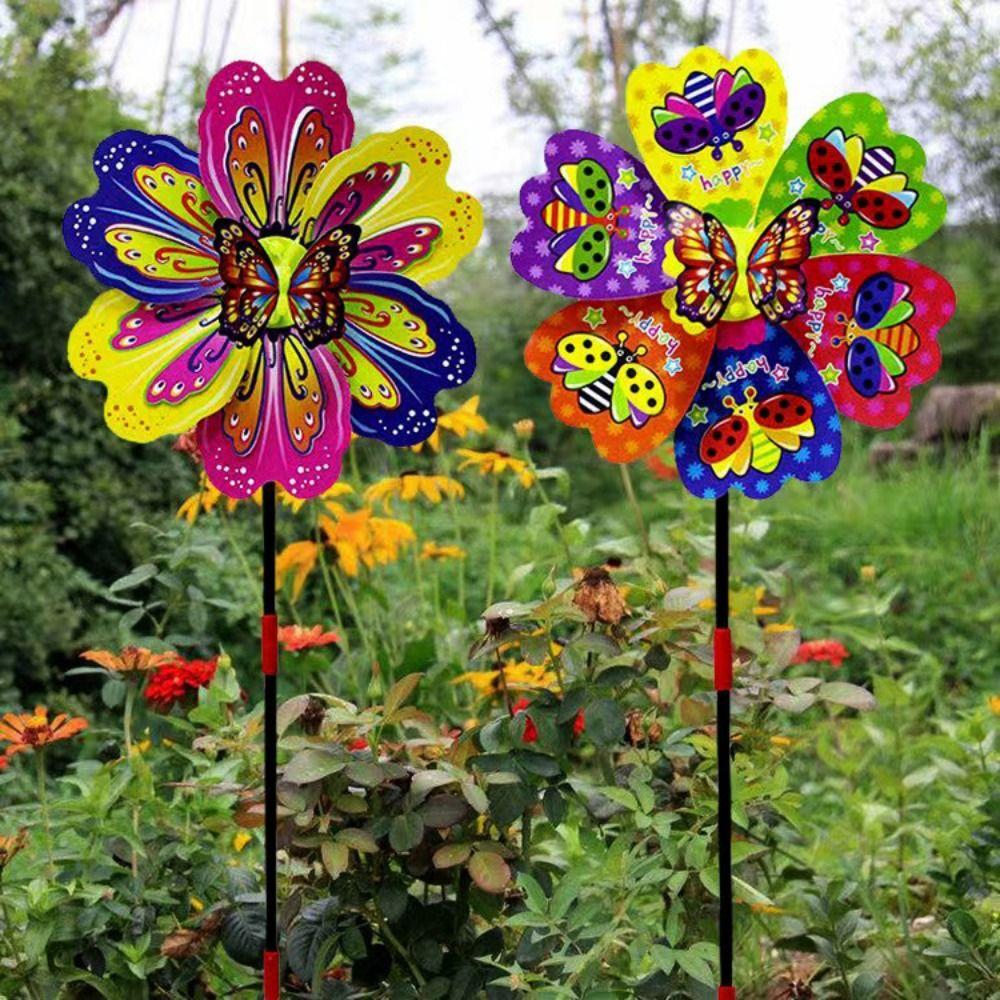 Colorful Plastic Dance Butterfly Windmill Standing Lawn Flower Pinwheel  Outdoor Party Picnic Decor