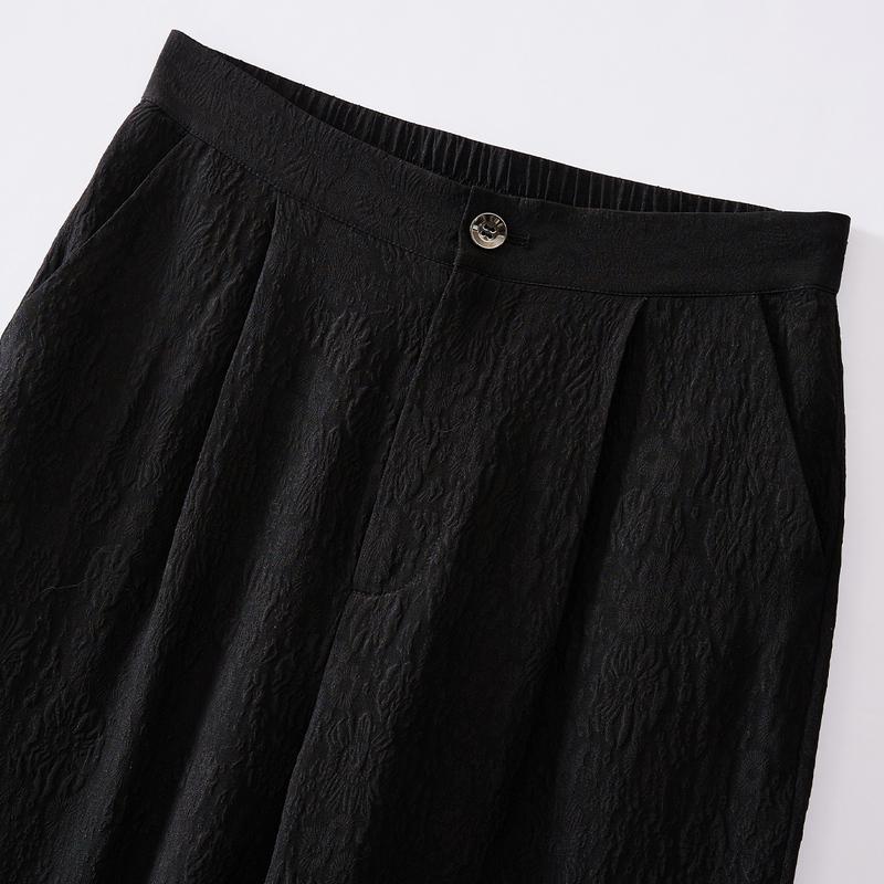 Solid Color Jacquard Mulberry Silk Casual Pants