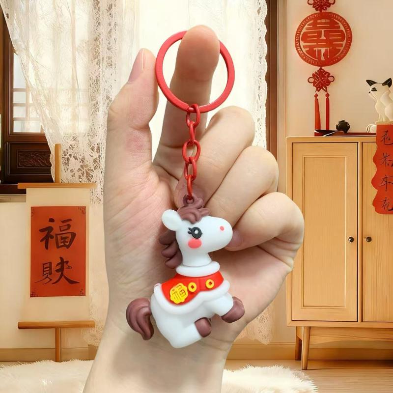 Cute 2026 Year Of The Horse Keychain Zodiac Pony Pendant Couple Backpack Fashionable Accessory Jewelry New Year Mascot Gifts