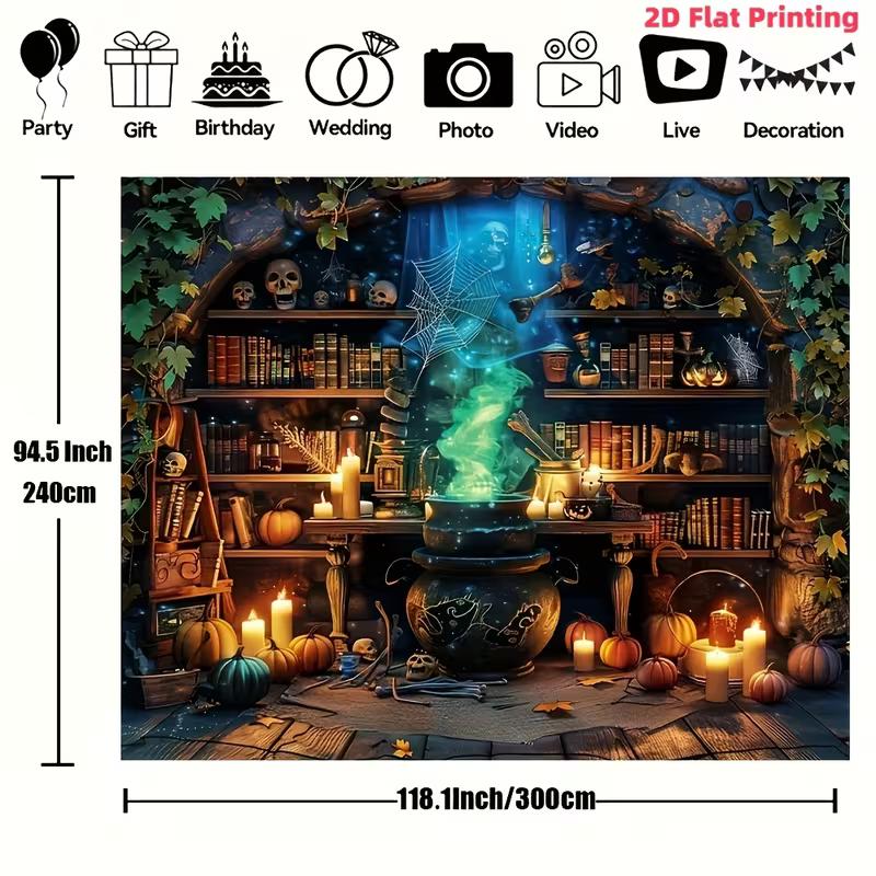 

2D Magical Witchcraft Room Tapestry, Cauldron & Pumpkin Halloween Backdrop 47.2x31.5inch/120*80cm