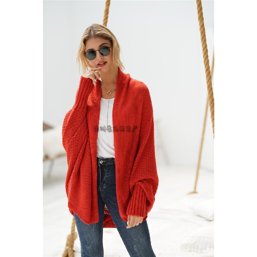 13 Farben 2024 Herbst/Winter Neu Fledermausärmel Groß Lang Einfarbig Gestrickter Cardigan Mantel Damenpullover