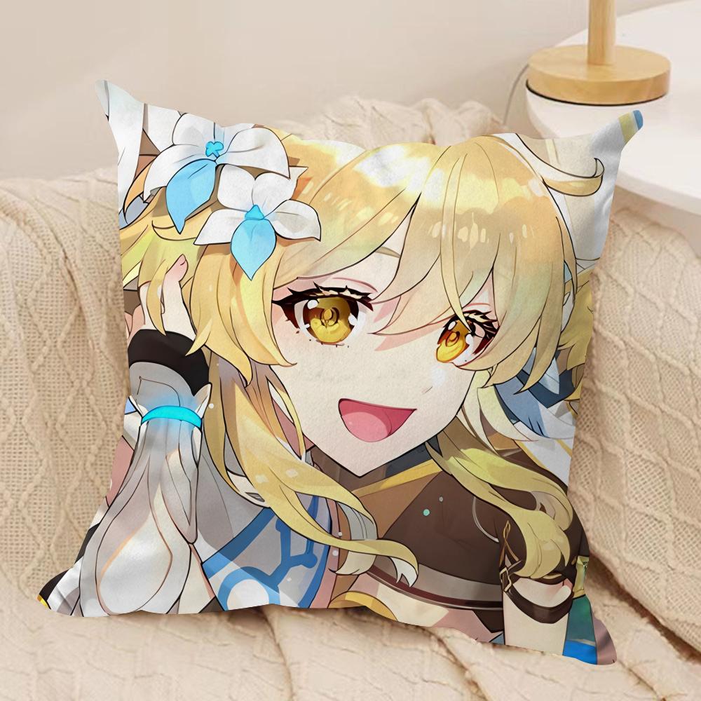 Lumine Cute Genshin Impact Cushion Cover Silky Short Plush Invisible Zipper Dustproof Sofa Pillow Case For Home Decor