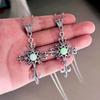 Cross Pendant Necklace Punk Choker Luminous Stone Necklace Hip Hop Clavicle Chain Necklace Gothic Jewelry for Egirl Eboy