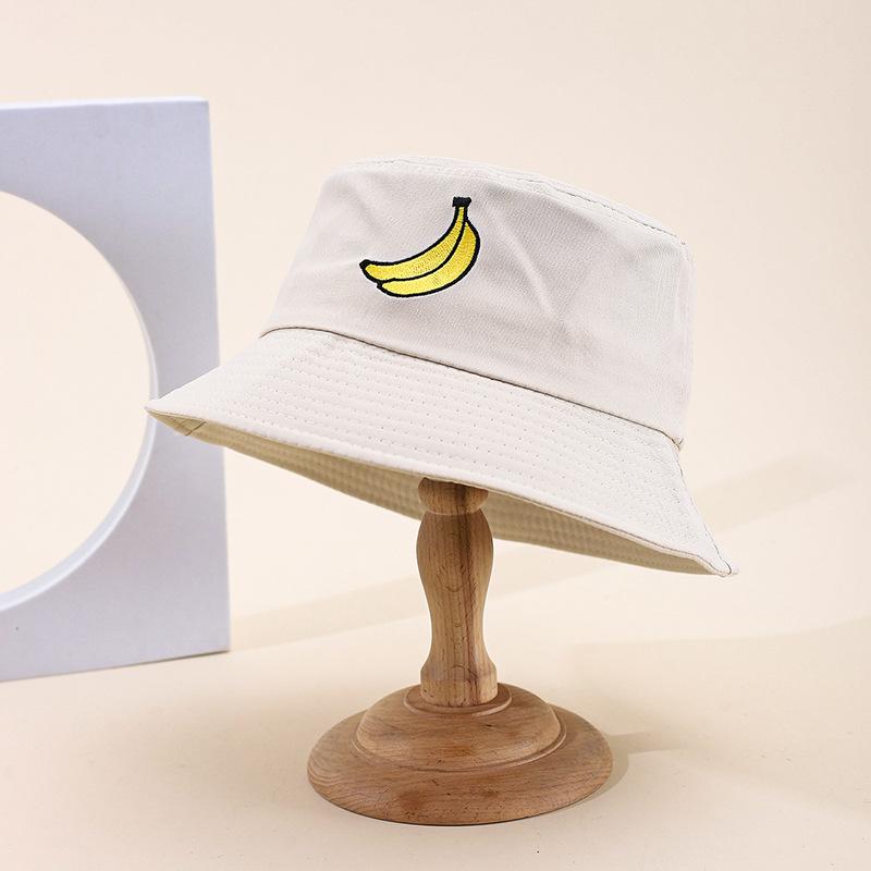New embroidered fruit bucket hat female export double-sided can wear sunshade basin hat spot