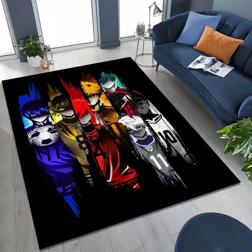 Cartoon BLUE LOCK Fußball Anime Isagi Teppich für Schlafzimmer Wohnzimmer Sofa Zuhause Fußmatte Dekor, Große Kinder Spiel Rutschfeste Bodenmatte