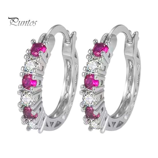 

1 пара жіночих сережок Huggie з синім кубічним цирконієм. Маленькі сережки-кільця. Сережки-кліпси для випускного. Мідні круглі сережки. рожевий червоний колір