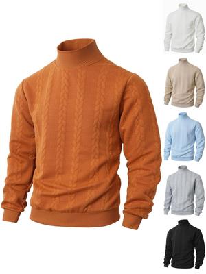 European Men's High Collar Jacquard Sweater - Solid Color, Autumn/Winter Fashion