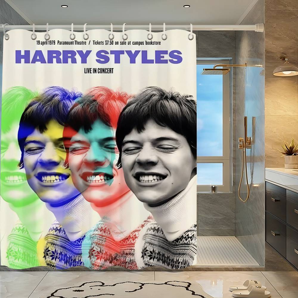 Singer H-Harrys S-Styles Movie White Shower Curtain, Bathroom Decorative Shower Curtain, Waterproof Shower Curtain With Hooks