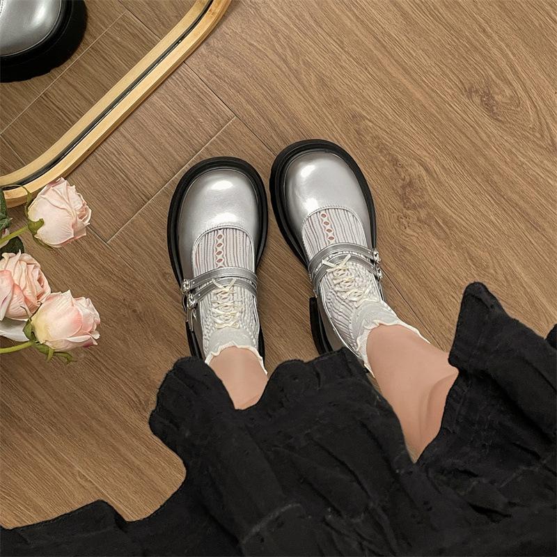Schwarze runde Zehenpartie, dicker Absatz, Plateau, kleine Lederschuhe für Damen, 2025 Sommer neu, vielseitig, japanisch, retro, französisch, Mary Jane Schuhe