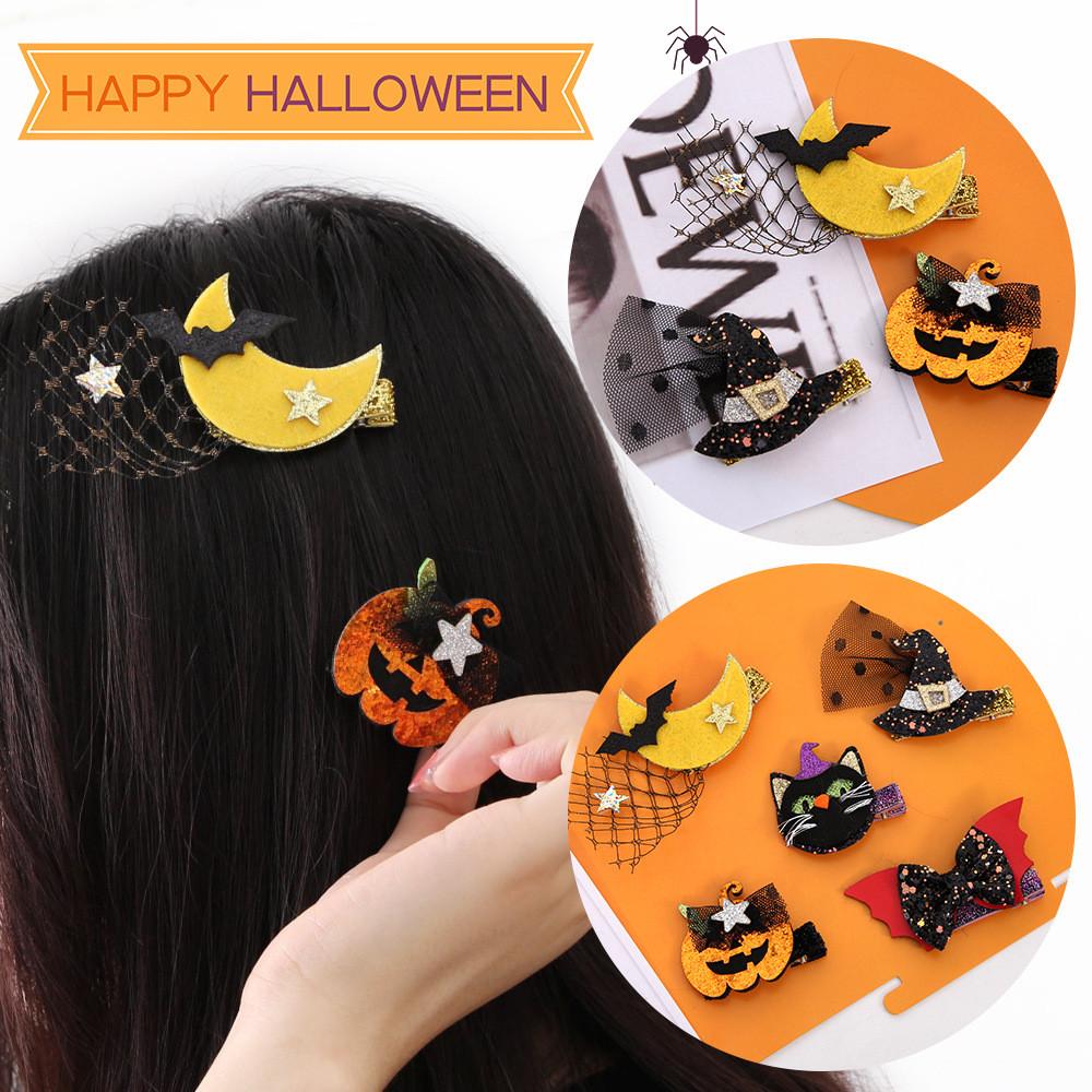 Halloween Themed Playful Hair Clips With Festive Pumpkin And Cat Designs For Fun Childrens