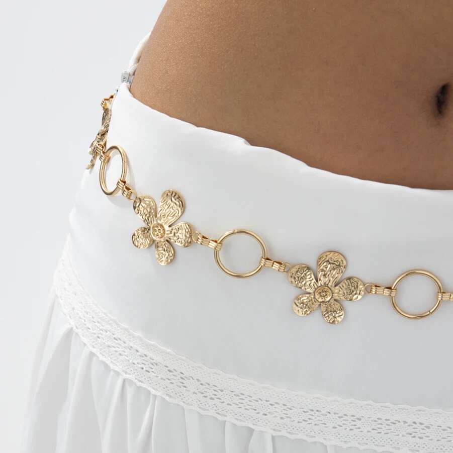 PuRui Romantic Exquisite Alloy Waist Chain Women Trendy Big Flower Summer Sexy Beach Party Belt Dress Body Zircon Accessories