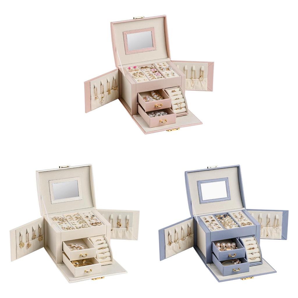 Leather Jewelry Organizer Box With Three Drawers For Wedding Gifts And Travel Souvenirs