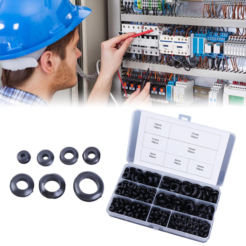 260pcs Rubber Wire Sleeve Set Easy Cable Organization Solution Flexible Rubber Wire Seals with Storage Box Assorted set