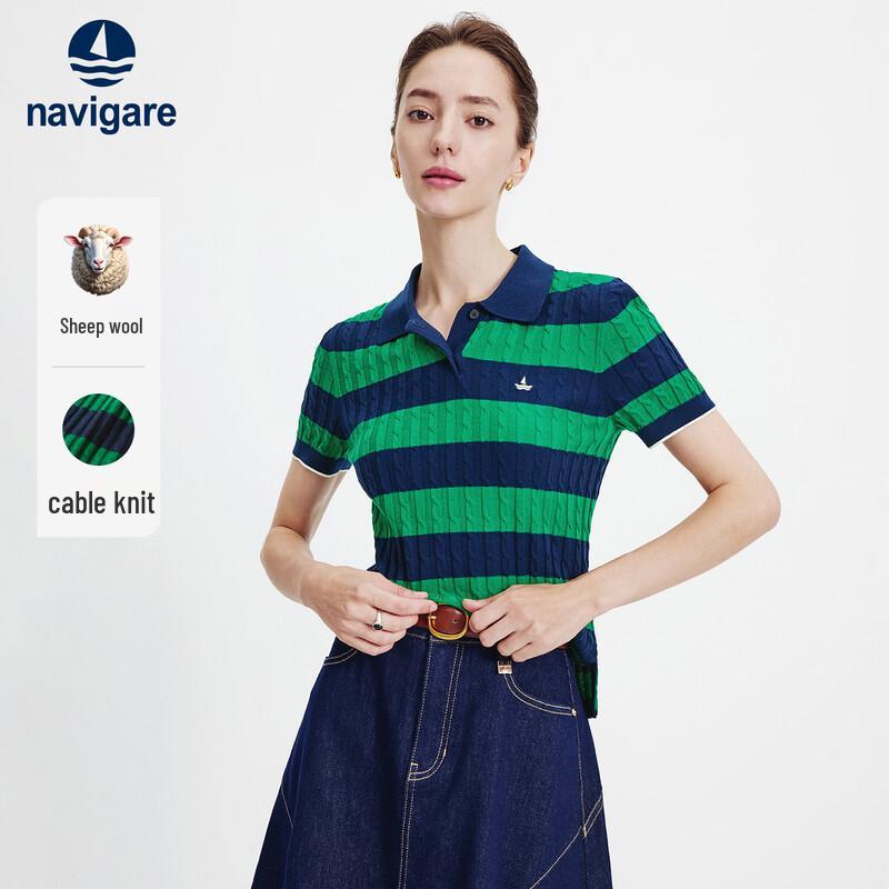 

Navigare Women s Polo Collar Cable Stripe Knit Shirt L