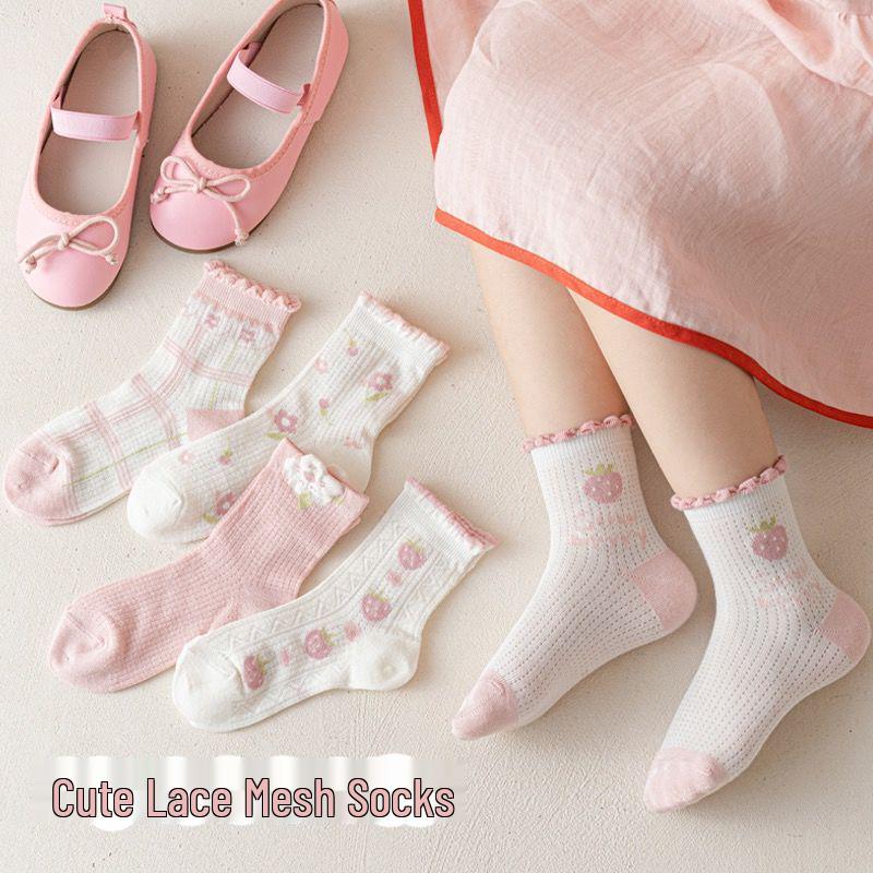 Girls' Spring & Summer Lace Mesh Cotton Mid-Calf Socks