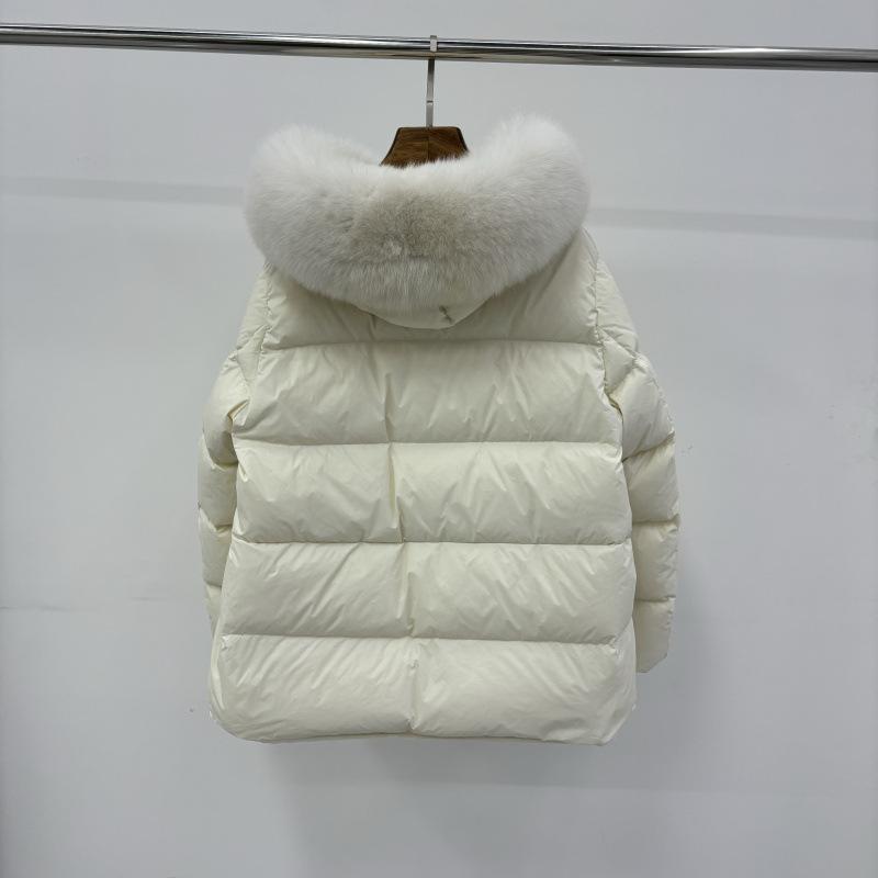 Autumn and winter new European station hooded fox hair big fur collar A version thin thick short white duck down jacket