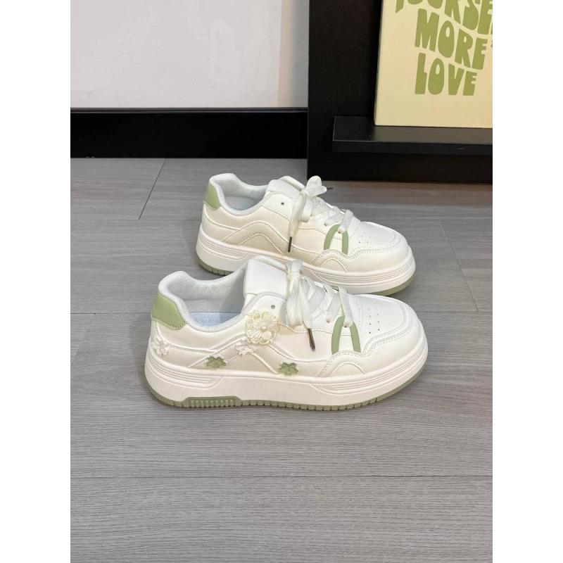 Koreanische Leinenschuhe für Mädchen - 2026 Blumenmuster, Dicke Sohle, Frühling/Herbst, Lässig Weiß