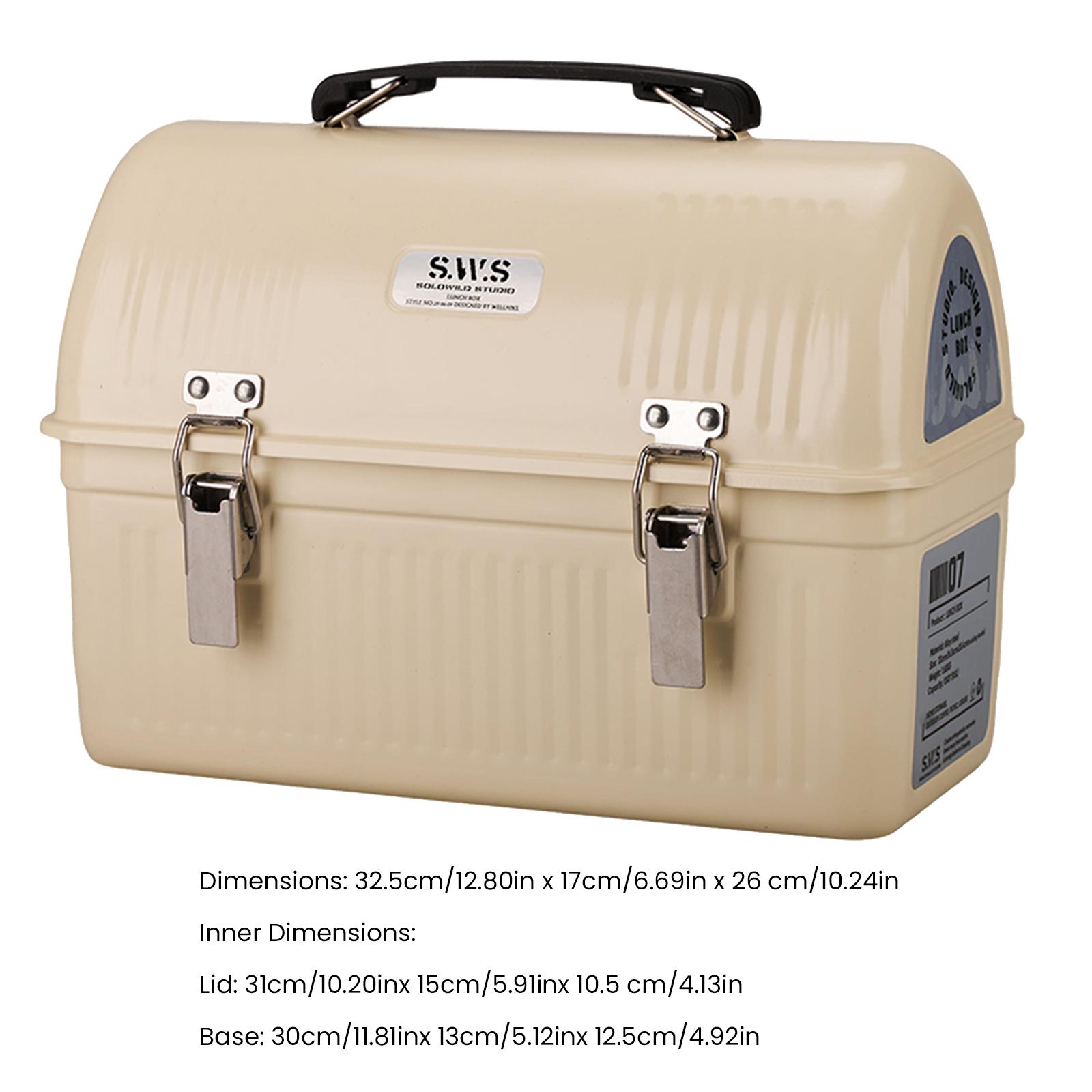 

9.5L Vintage Camping Metal Lunch Box with Handle and Latch Picnic Fishing Coffee Tea Equipment Storage Case Stores Food Drinks слоновая кость