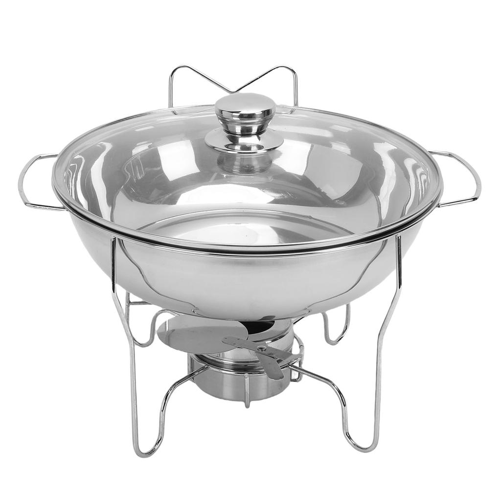 Runde Chafing Dishes für Buffet-Set Edelstahl Buffet Speisenwärmer-Set mit Glasdeckel Brennstoffbehälter