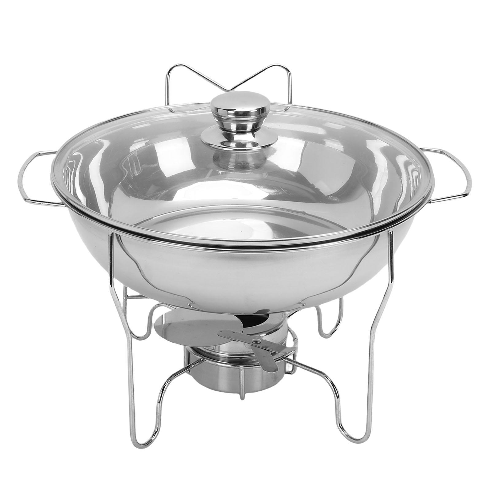 Round Chafing Dishes for Buffet Set Stainless Steel Buffet Food Warmer Set with Glass Lid Fuel Container