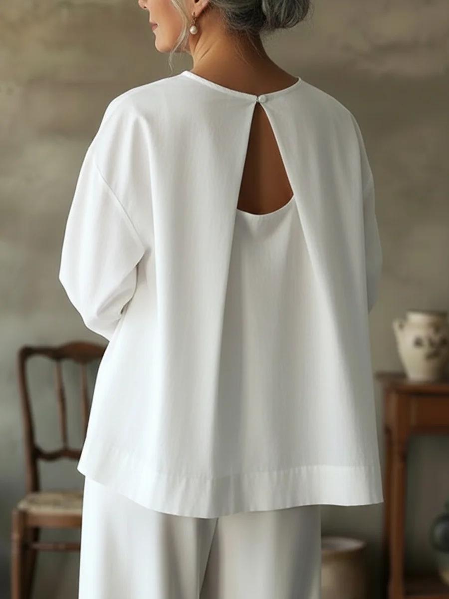 Elegant Women s Short-Sleeve Backless Loose Top for Spring/Summer 2XL белый