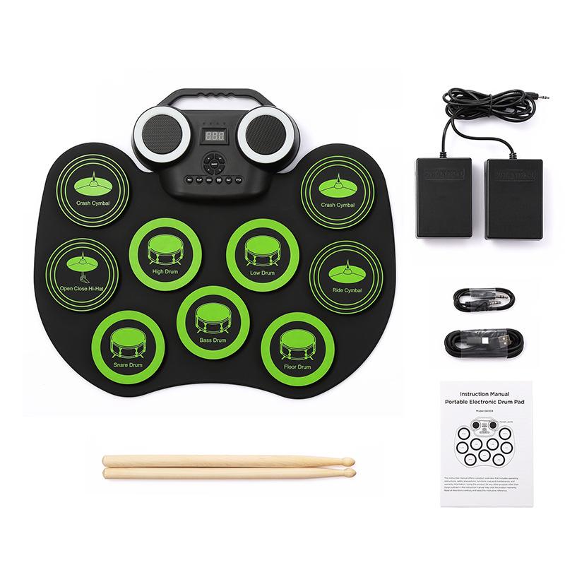 Portable Bluetooth Electronic Drum Kit with Flashing Lights, Built-in Battery, and Speaker