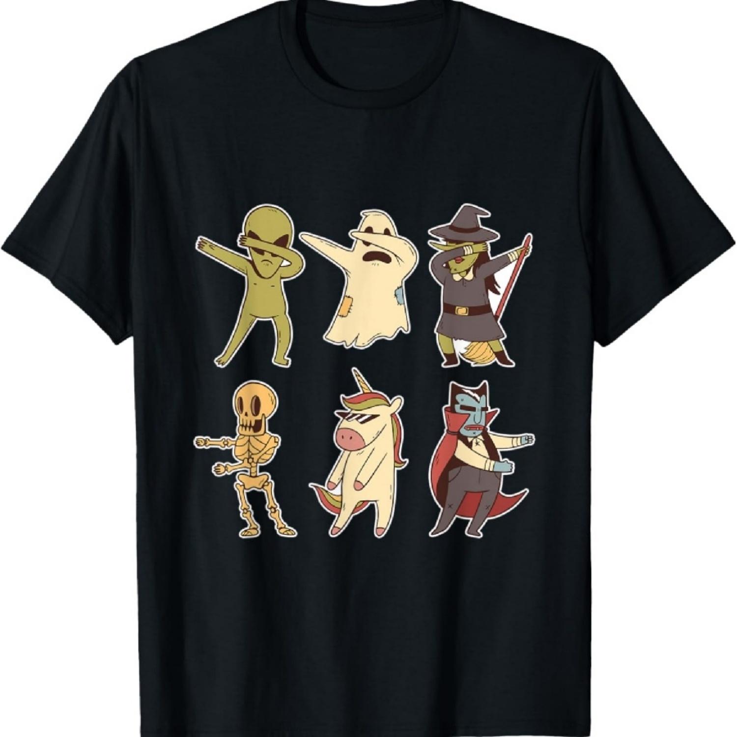 Dabbing Unicorn Skeleton And Monsters Halloween Dracula T-Shirt XXXXXL чёрный