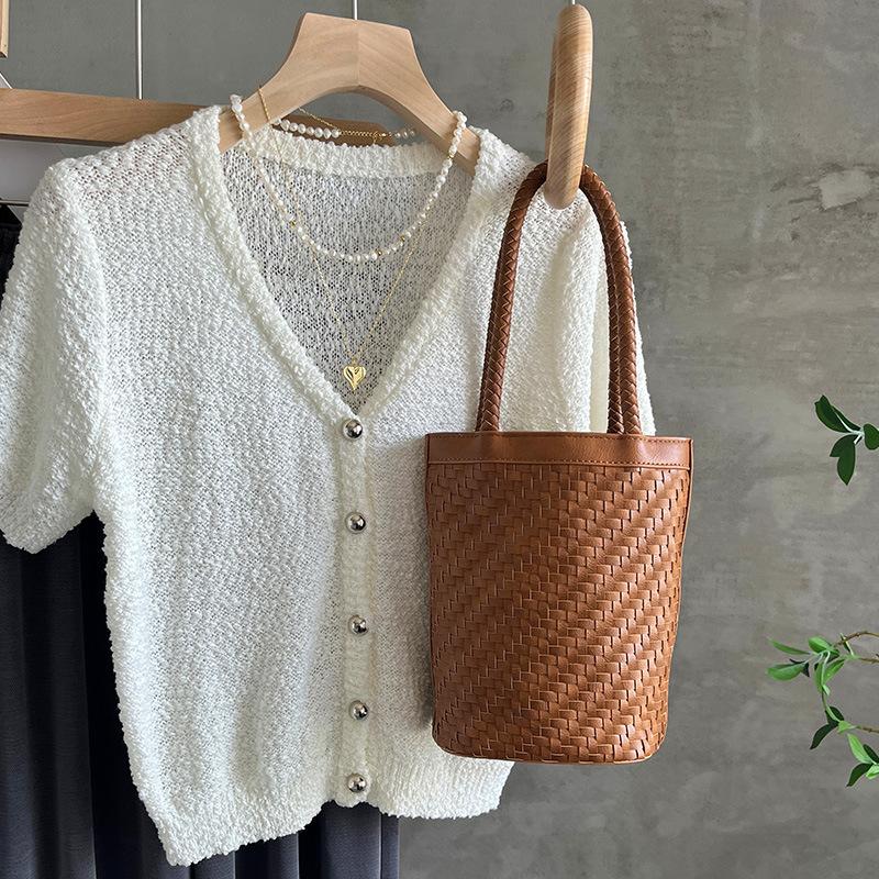 Hand Woven Bag Women Summer Beach Bag 2026 New Handbag Portable Tote Small Bag Bucket Bag