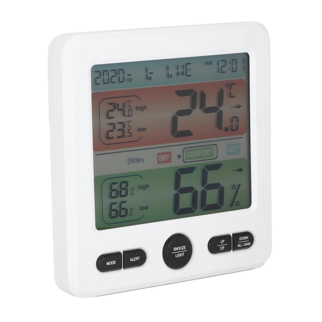 Digital Color Screen Temperature and Humidity Meter Indoor Thermometer Hygrometer ClockWhite
