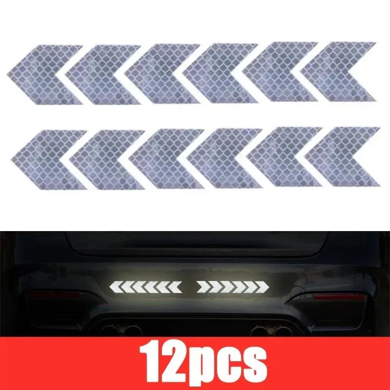 ISGTDRM 12 Pcs/Set Reflective Arrow Sign Tape Warning Safety Sticker for Car Bumper Trunk Hazard Tape Motorcycle Accessories