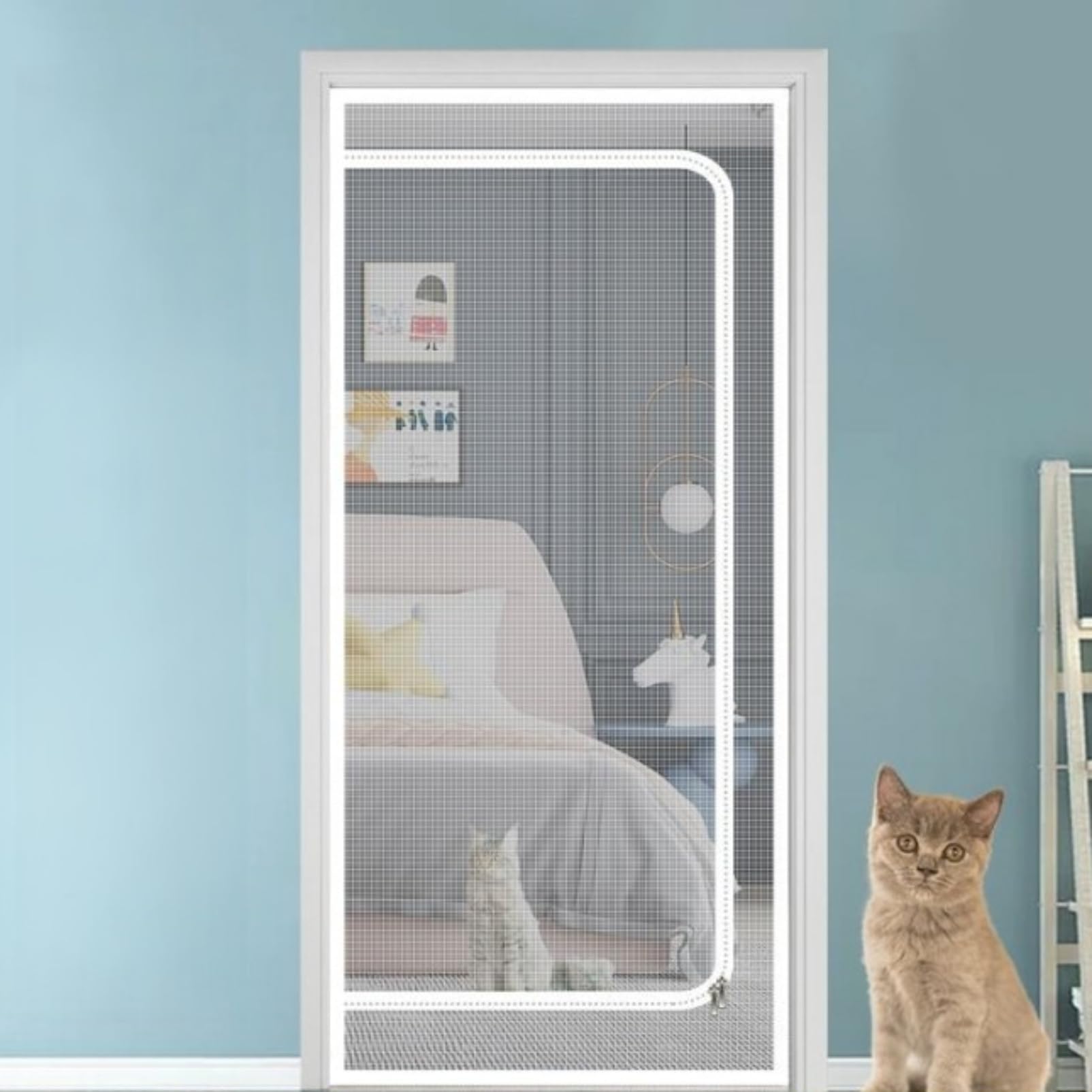 

COZENTA Pet Gate, Screen Door Type, Dog, Cat, and Baby Escape Prevention, Velcro Attachment (White, 80x210cm)