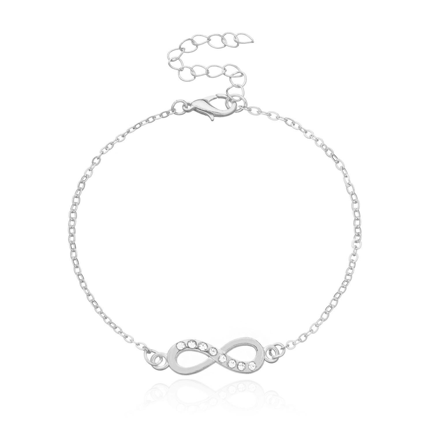 

Stylish and simple diamond-encrusted 1-character infinite bracelet, fashionable hot-selling jewelry срібний