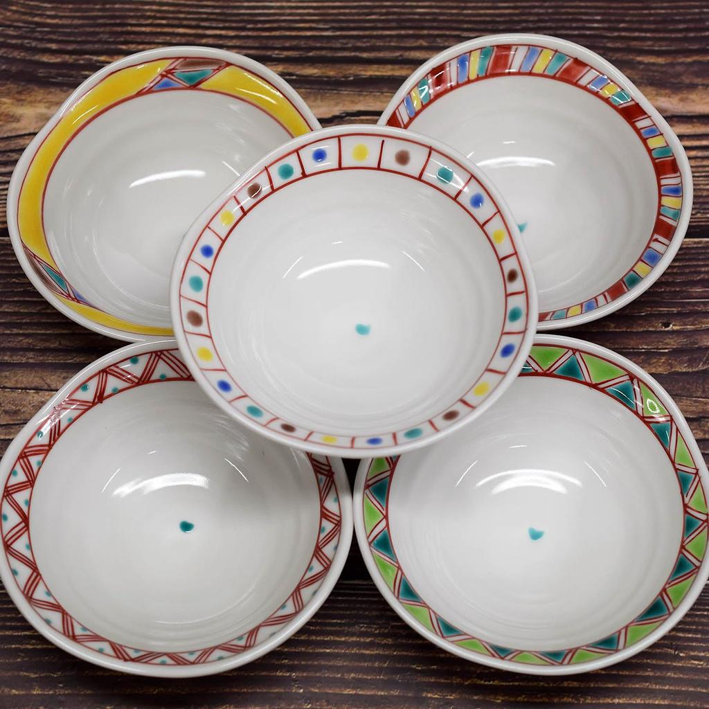 Waza no Kura Stylish Kutani Ware Small Set of Assorted Colored Japanese Traditional Japanese Serving Made in Perfect for Wedding and Tableware, Bowls,