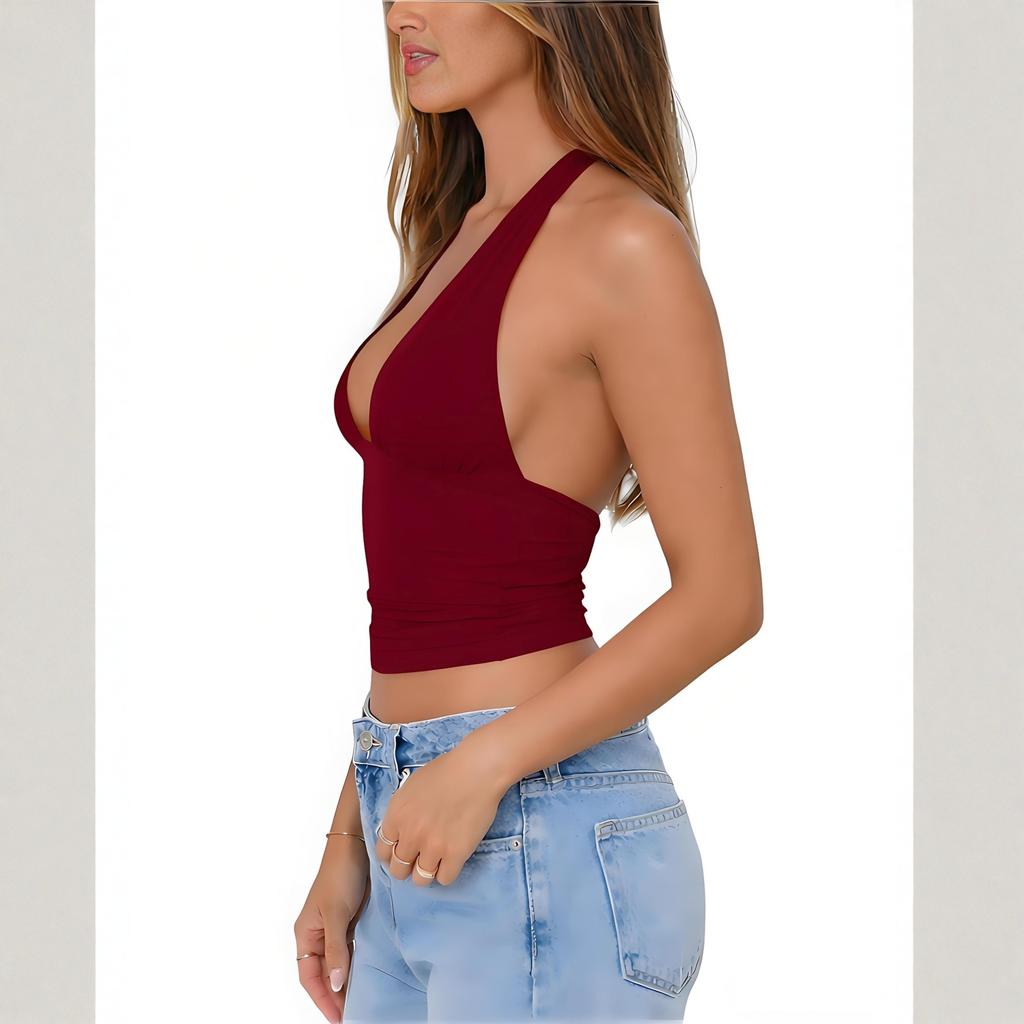 Ladies' Fashionable And Sexy Deep V-neck Hanging Neck Women's Backless Slim Fit Vest Top
