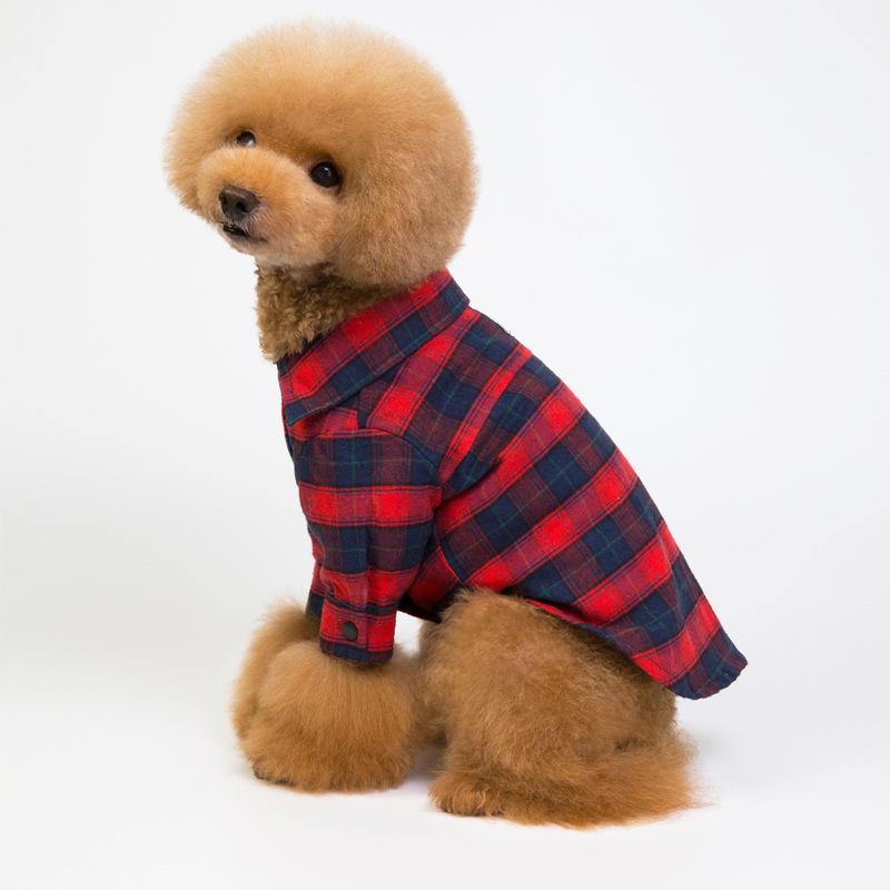 New pet clothes dog plaid lining two legs teddy bommy French bucket shirt clothing British style dog shirt