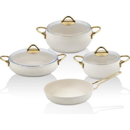 Taç Luna 4'lü 7 Parça Granit Tencere Seti Gold Sap