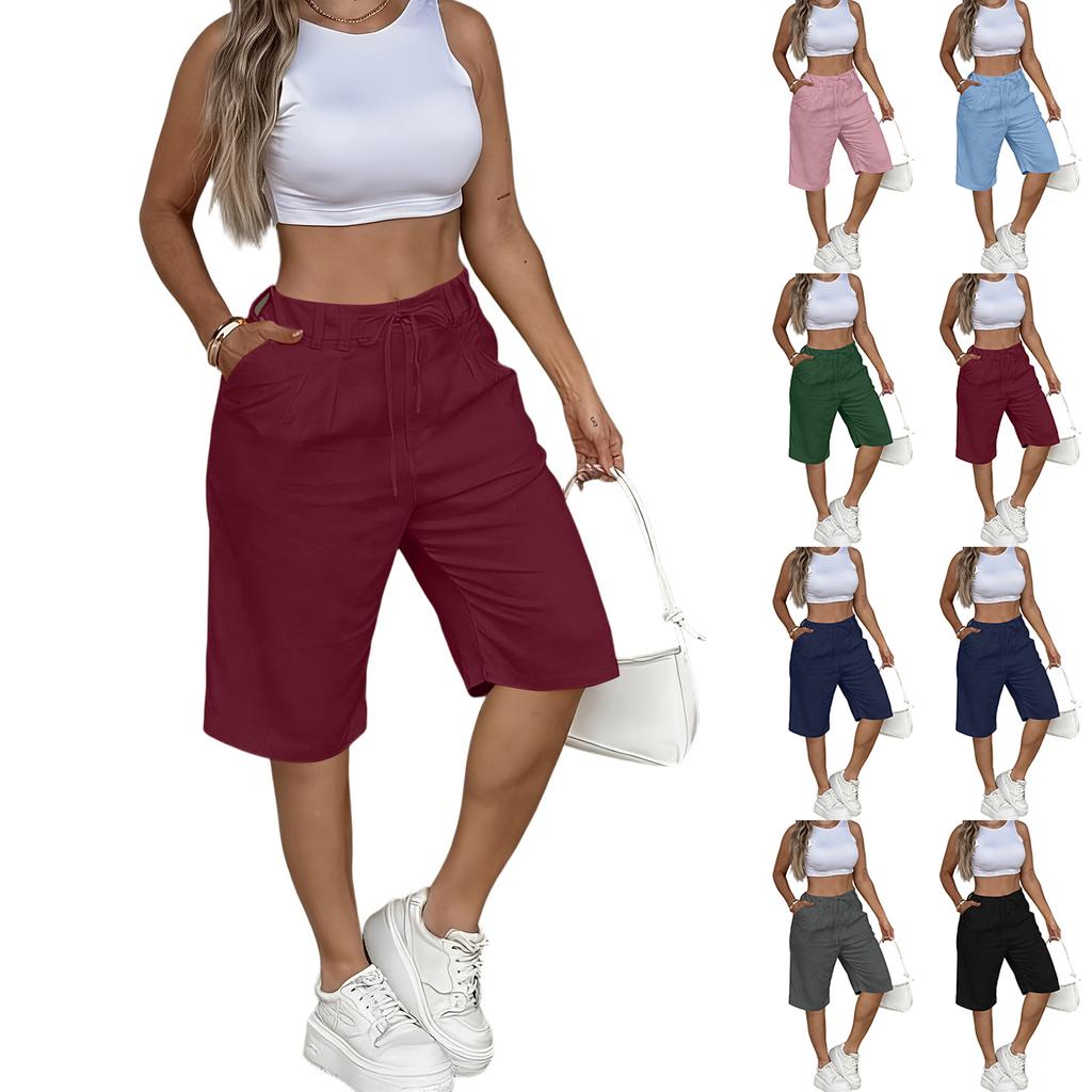 Women’s Casual Loose Fit Drawstring Waist Knee Length Shorts with Pockets for Everyday Wear and Comfort