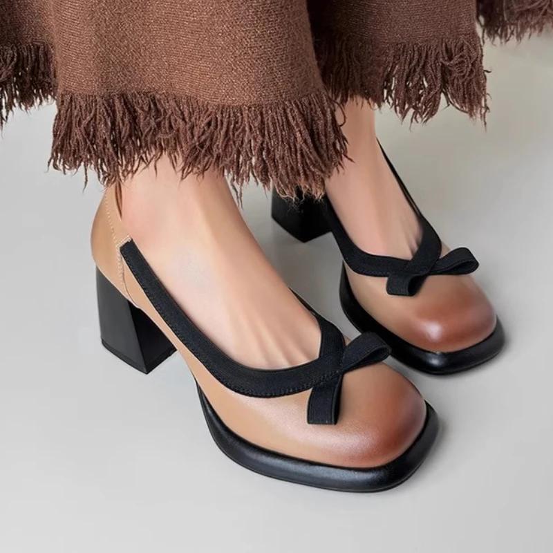 Bow Women High Heels Mary Jane Shoes Platform Sandals 2025 Designer Summer Chunky Lolita Shoes Dress Sexy Leather Pumps Mujer