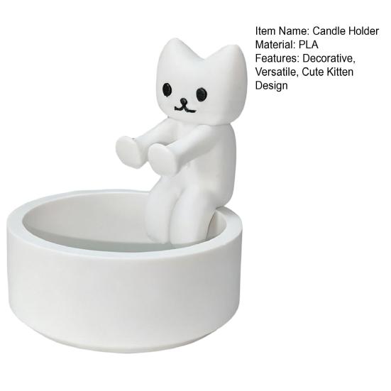 Cute Cat Candle Holder 3D Printed Tealight Candle Holder White Kitten Candle Light