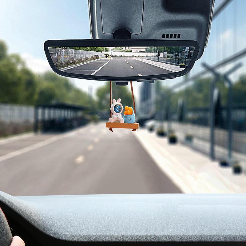 Swing Astronaut Car Pendant Space Rabbit Shape Decorative Tree Pendant With Lanyard Funny Colorful Car Ornaments For Walls Doors