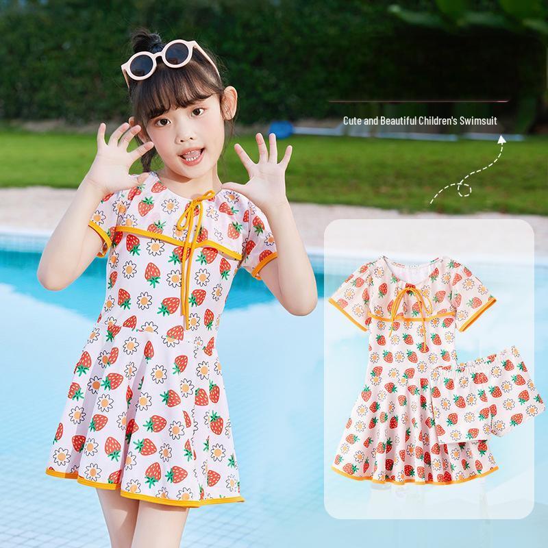 

Girls Cute Strawberry Skirted Swimsuit L