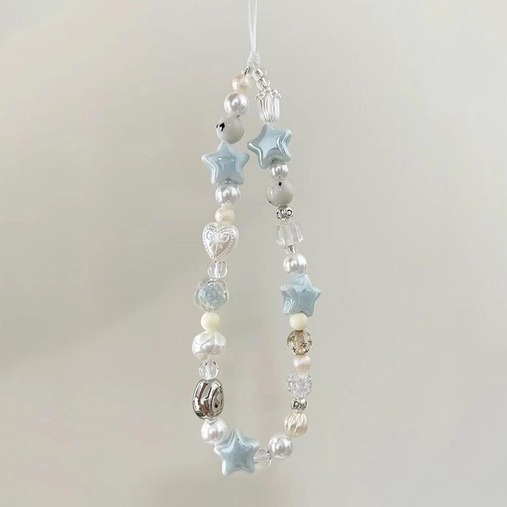 INS Star Pearl Beads Phone Chain Trendy Pendant For iPhone Samsung Universal Accessories Lanyard Hanging Rope For Girl Pendant