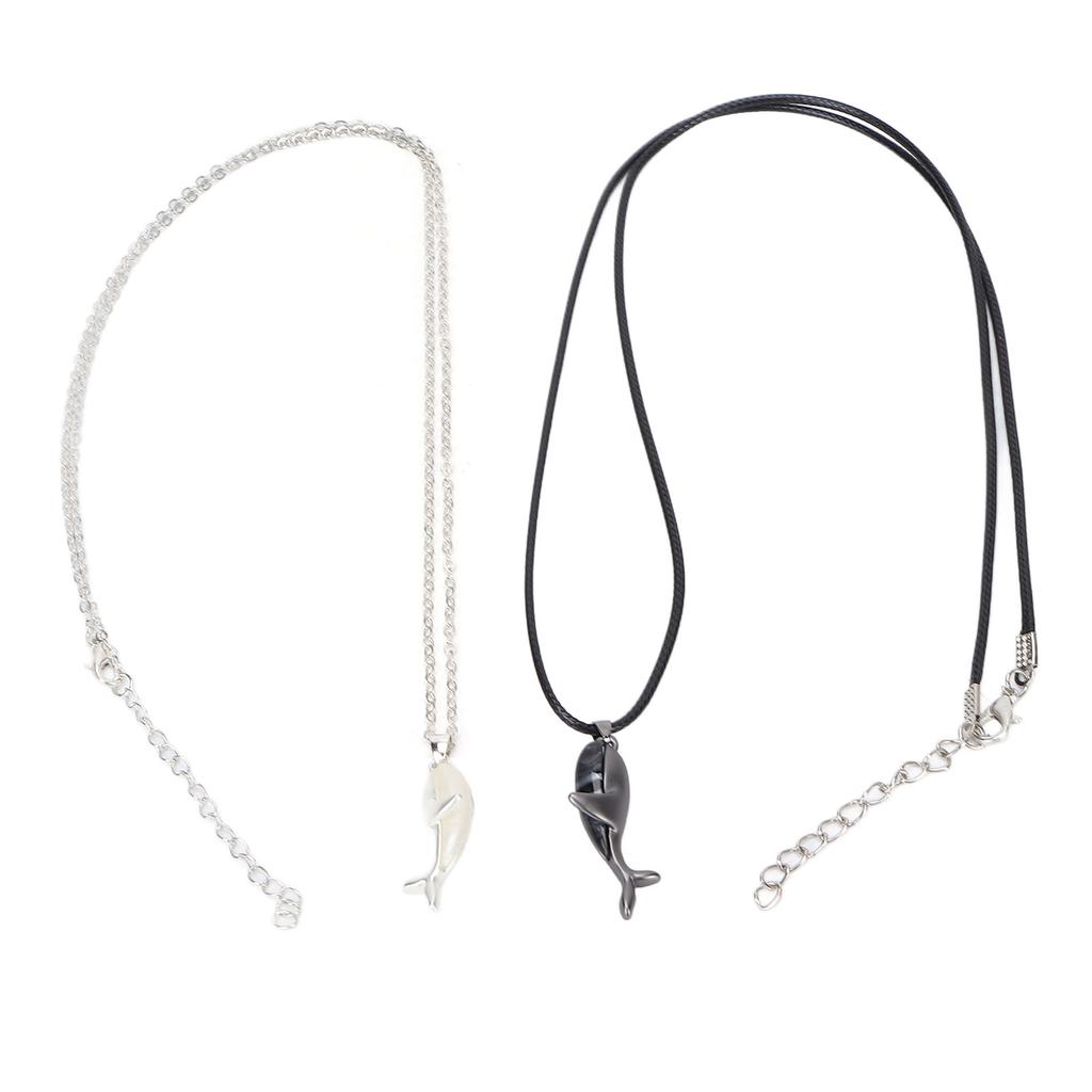 2pcs Collier Couple Alliage Exquis Mignon Pendentif en Forme de Baleine Collier Magnétique Bijou Accessoire Cadeau