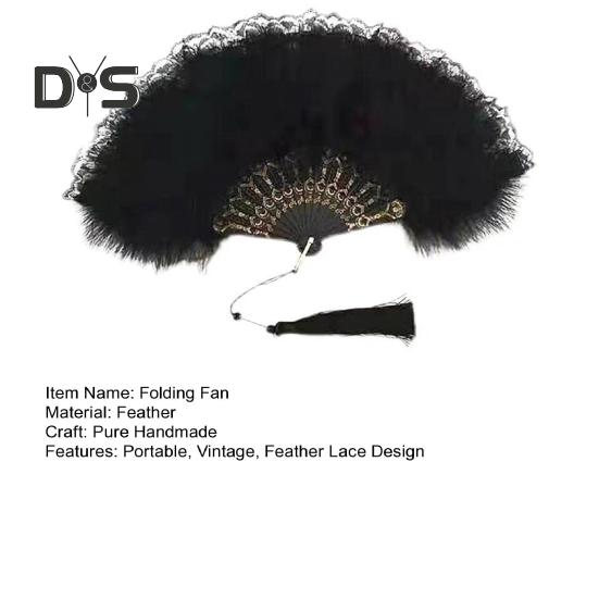 Faltfächer im Vintage-Stil mit Federspitze und Quasten, tragbarer Handfächer für den Sommer, Dekoration, Tanz-Performance-Requisiten, Party-Zubehör