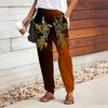 Women Retro Printing Pants Lace Up Elastic Waist Loose  Trousers Casual Long Pants Trousers with Pockets