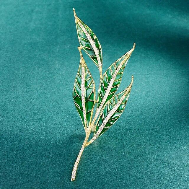 

Свежий зеленый ивовый лист, броши для мужчин, модные эмалированные булавки, роскошное пальто с цирконом, одежда, высококачественные аксессуары, женский подарок