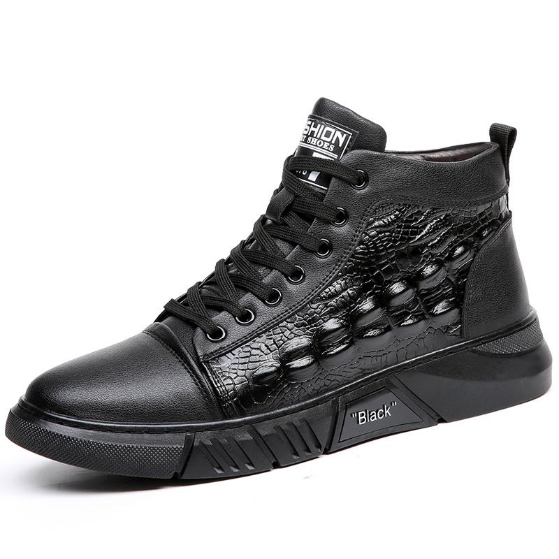FashionCrocodile Pattern Male Sneakers Autumn/Winter Plush Leather Men Casual Shoes Business Work Office Lace-up Dress shoes For Men