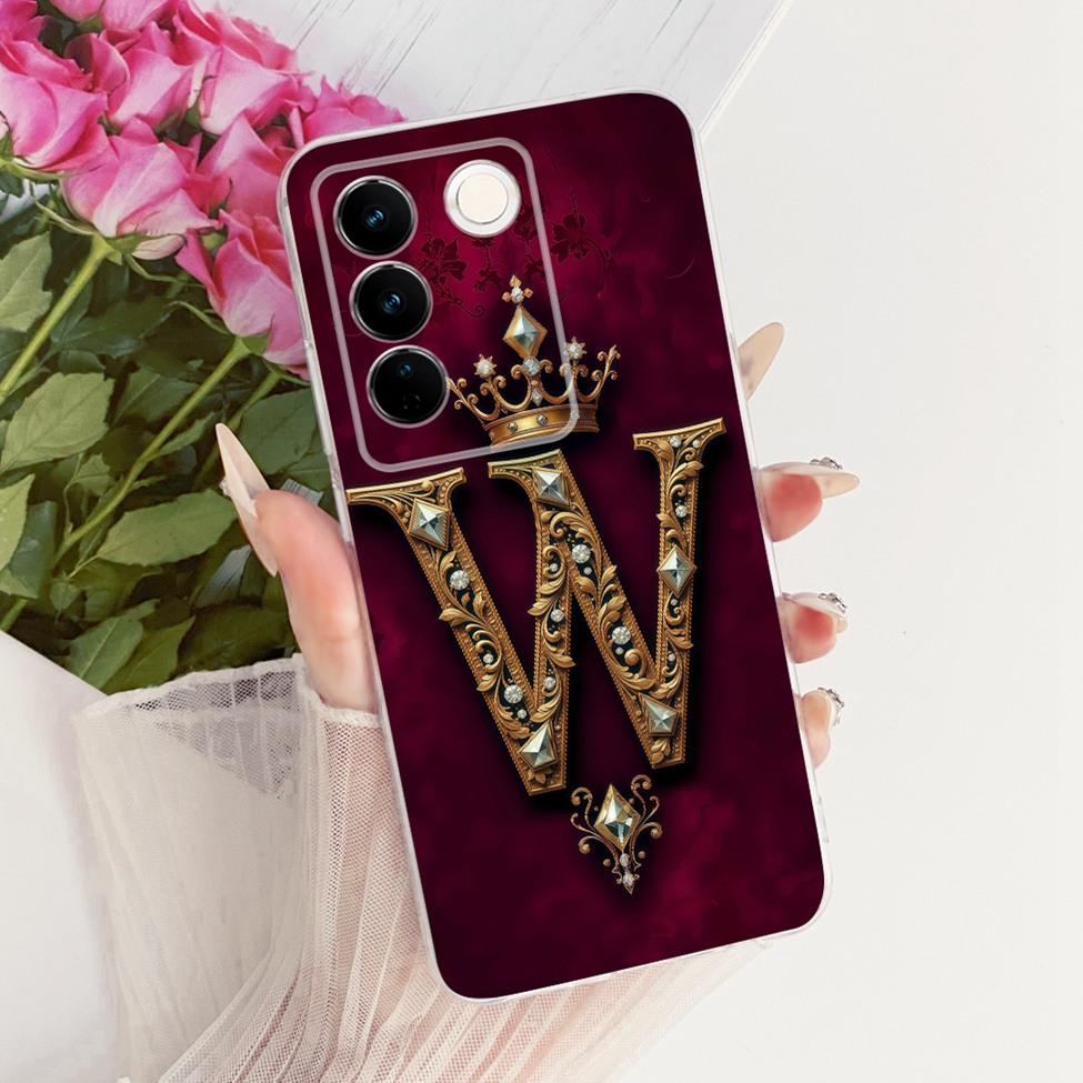 Transparent For Vivo S16 V2244A Case For Vivo S16 Pro V2245A Cover Luxury Crown A-Z Letters 2D Flat Pattern Soft Phone Casing