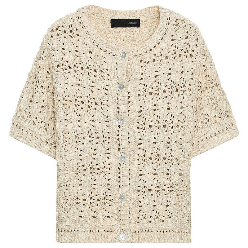 Zaprha 2025 Summer New Sweet Style Versatile Hollow Knitted round Neck Short sleeve Cardigan Outerwear 8082001