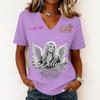 Women's Fashion Casual Letter Print V-Neck Short Sleeve Pullover Top